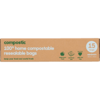 100% Home Compostable Resealable 180x170mm Sandwich Bags (15pk)
