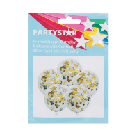 Partystar Printed Happy Birthday Balloons With Confetti (5pk)