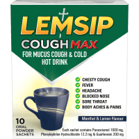Cough Max For Mucus Cough & Cold Menthol & Lemon Hot Drink Sachets (10pk)