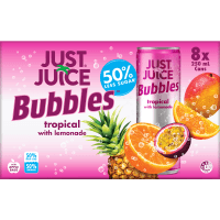 Bubbles Tropical Lemonade 50% Less Carbonated Fruit Drink (8 x 250ml)