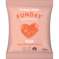 No Sugar Added Sour Peach Flavoured Hearts (50g)