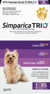 Simparica Trio Dog Flea Tick & Worm Treatment - 2.6 - 5kg, 1 Pack