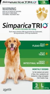 Simparica Trio Dog Flea Tick & Worm Treatment - 20.1 - 40kg, 3 Pack