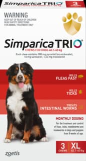 Simparica Trio Dog Flea Tick & Worm Treatment - 40.1 - 60kg, 3 Pack
