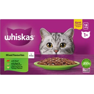 Whiskas Mixed Favourites in Gravy Adult Wet Cat Food Variety Pack - 85g x 18