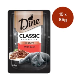 Dine Classic Collection in Gravy with Beef Adult Wet Cat Food - 85g x 15 - discontinued