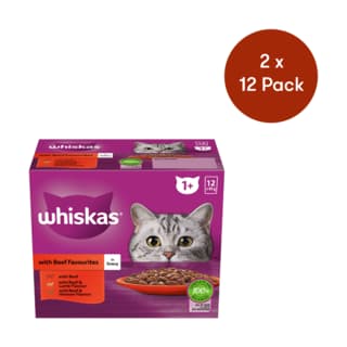 Whiskas Beef Favourites in Gravy Adult Wet Cat Food Variety Pack - 85g x 24 (2 x 12 Pack)