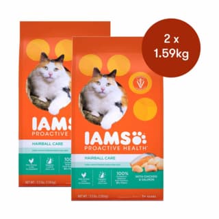 IAMS Proactive Health Hairball Care Adult Chicken & Salmon Dry Cat Food - 3.18kg (2 x 1.59kg Bags)