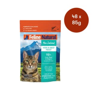Feline Natural Hoki & Beef Feast Pouch Wet Cat Food - 85g x 48