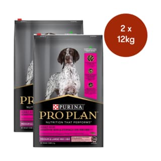 Pro Plan Adult Sensitive Skin & Stomach Medium & Large Breed Salmon & Mackerel Formula Dry Dog Food - 24kg (2x 12kg bags)