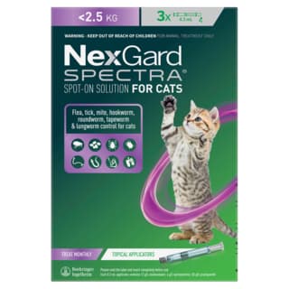 NexGard Spectra Cat Spot-On Flea Tick & Worm Treatment - 0.8 - 2.4kg, 3 Pack