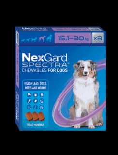 NexGard Spectra Flea Tick & Worm Treatment Chew for Dogs - 15.1 - 30kg, 3 Pack