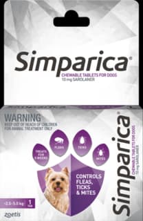 Simparica Flea Tick & Mite Chewable Treatment for Dogs - 2.5 - 5kg, 1 Pack