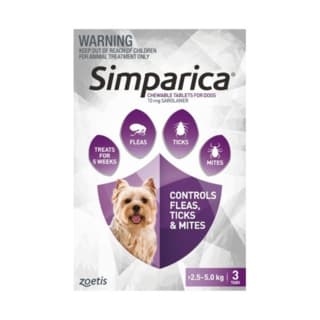 Simparica Flea Tick & Mite Chewable Treatment for Dogs - 2.5 - 5kg, 3 Pack