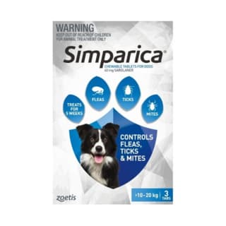 Simparica Flea Tick & Mite Chewable Treatment for Dogs - 10 - 20kg, 3 Pack