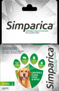 Simparica Flea Tick & Mite Chewable Treatment for Dogs - 20 - 40kg, 1 Pack