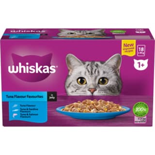 Whiskas Tuna Favourites in Jelly Adult Wet Cat Food Variety Pack - 85g x 18