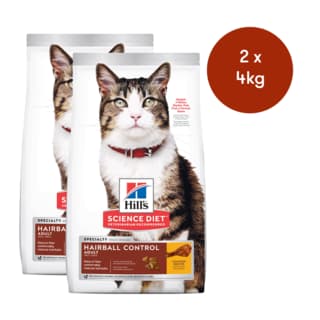 Hill's Science Diet Adult Hairball Control Dry Cat Food - 8kg (2 x 4kg Bags)