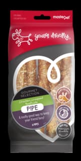 Yours Droolly Chicken Wrapped Beefhide Pipe Dog Treats - 6 Pack