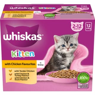 Whiskas Chicken Favourites in Gravy Kitten Wet Cat Food Variety Pack - 85g x 12