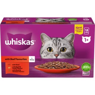 Whiskas Beef Favourites in Gravy Adult Wet Cat Food Variety Pack - 85g x 18