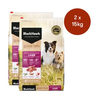Black Hawk Grain Free Adult Lamb Dry Dog Food - 30kg (2 x 15kg Bags)