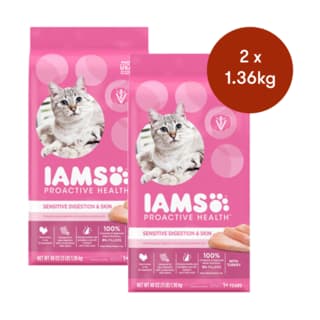 IAMS Proactive Health Healthy Digestion Adult Chicken & Turkey Dry Cat Food - 2.72kg (2 x 1.36kg Bags)