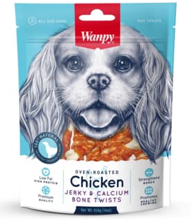 Wanpy Oven Roasted Chicken Jerky & Calcium Bone Twists Dog Treats - 454g