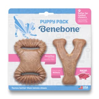 Benebone Puppy 2-Pack Dental Chew & Wishbone Bacon Tiny Chew Toys - 2 Pack