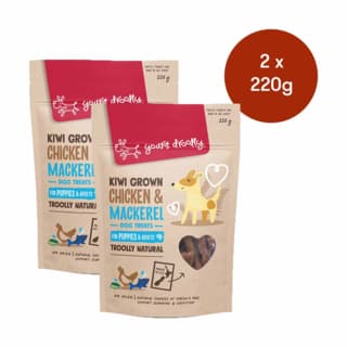 Yours Droolly Kiwi Grown Chicken & Mackerel Puppy and Adult Dog Treats - 440g (2 x 220g Bags)