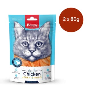 Wanpy Soft Oven Roasted Chicken Jerky Strips Cat Treats - 160g (2 x 80g Bags)