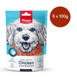 Wanpy Oven Roasted Chicken Sausages Dog Treats - 500g (5 x 100g Bags)