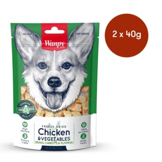 Wanpy Freeze Dried Chicken & Vegetables Dog Treats - 80g (2 x 40g Bags)