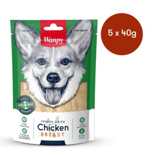 Wanpy Freeze Dried Chicken Breast Dog Treats - 200g (5 x 40g Bags)
