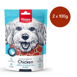 Wanpy Oven Roasted Chicken Jerky & Codfish Sushi Dog Treats - 200g (2 x 100g Bags)