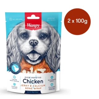Wanpy Oven Roasted Chicken Jerky & Calcium Bone Wrap Dog Treats - 200g (2 x 100g Bags)