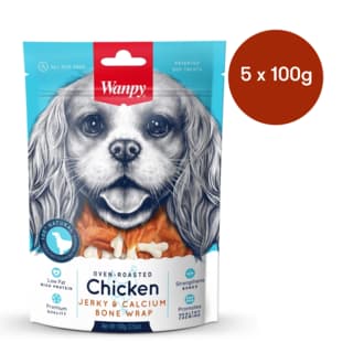 Wanpy Oven Roasted Chicken Jerky & Calcium Bone Wrap Dog Treats - 500g (5 x 100g Bags)