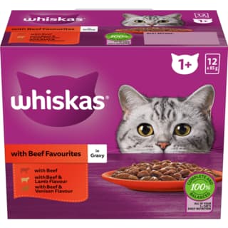 Whiskas Beef Favourites in Gravy Adult Wet Cat Food Variety Pack - 85g x 48 (4 x 12 pack)