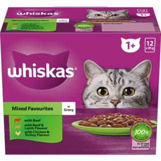 Whiskas Mixed Favourites in Gravy Adult Wet Cat Food Variety Pack - 85g x 48 (4 x 12 Pack)