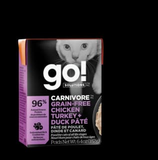 GO! Solutions Carnivore Grain Free Chicken Turkey & Duck Pate Wet Cat Food - 182g