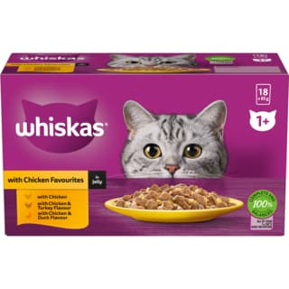 Whiskas Chicken Favourites in Jelly Adult Wet Cat Food Variety Pack - 85g x 54