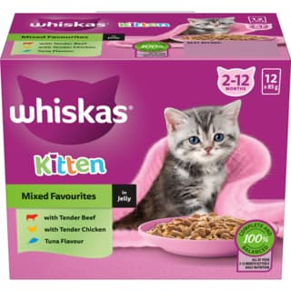 Whiskas Mixed Favourites in Jelly Kitten Wet Cat Food Variety Pack - 85g x 48