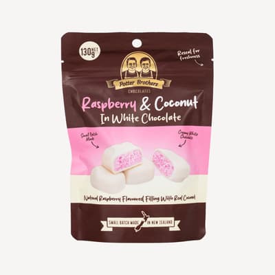 Potter Brothers Raspberry & Coconut In White Chocolate 130g